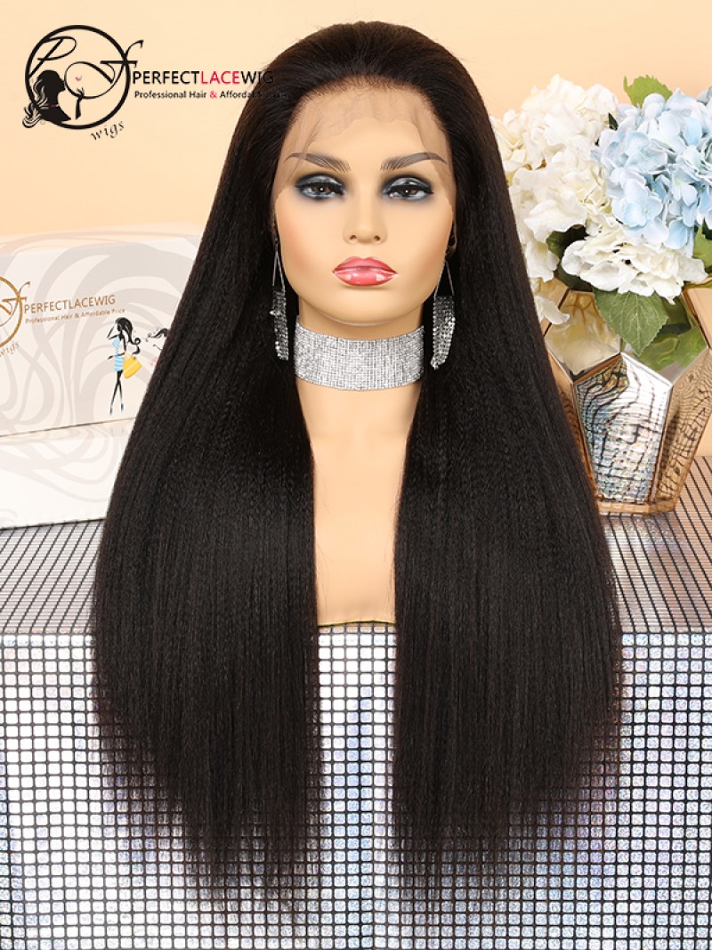 Pre Plucked Natural Hairline Yaki Straight Brazilian Virgin Hair