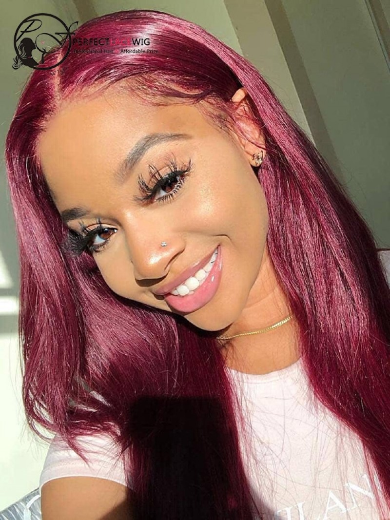 Silky Straight 99J Color Lace Front Wigs Brazilian Virgin ...