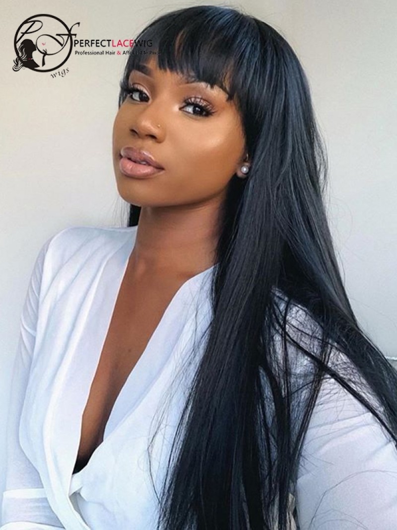 Silky Straight Brazilian Virgin Hair 360 Lace Wig With Bangs