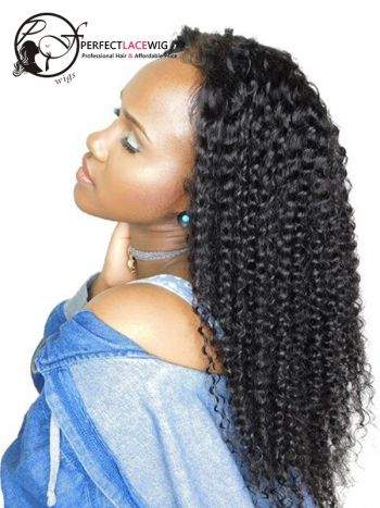 Huitian23 ❤️❤️ Women Black Frontal Wigs Women Curly Brazilian Virgin Hair Pre Plucked Wigs with Baby Hair 