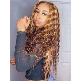 Highlight colored Lace Front Curly Human Virgin Hair Wig [LFW55]