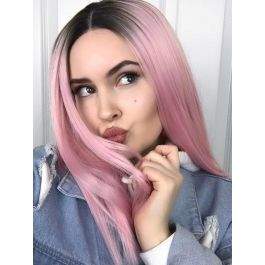 Silky Straight Black To Pink Ombre Human Hair Lace Front Wig [LFW44]