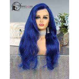 Pre Plucked Brazilian Virgin Human Hair Body Wave Ombre Color Dark Blue 360 Lace  Wig