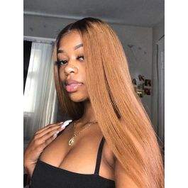Pre Plucked Ombre Brown Color 1B/30 Silky Straight Human Hair 360 Lace Wig [360LW08]