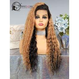 Pre Plucked Loose Curly Ombre Blonde #1B/27 360 Lace Wig Human Hair [360LW41]