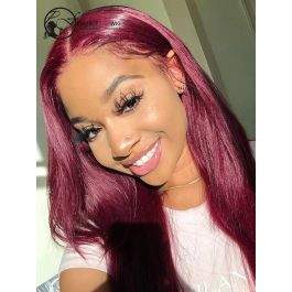 Silky Straight 99J Color Lace Front Wigs Brazilian Virgin Hair Wigs With Baby Hair