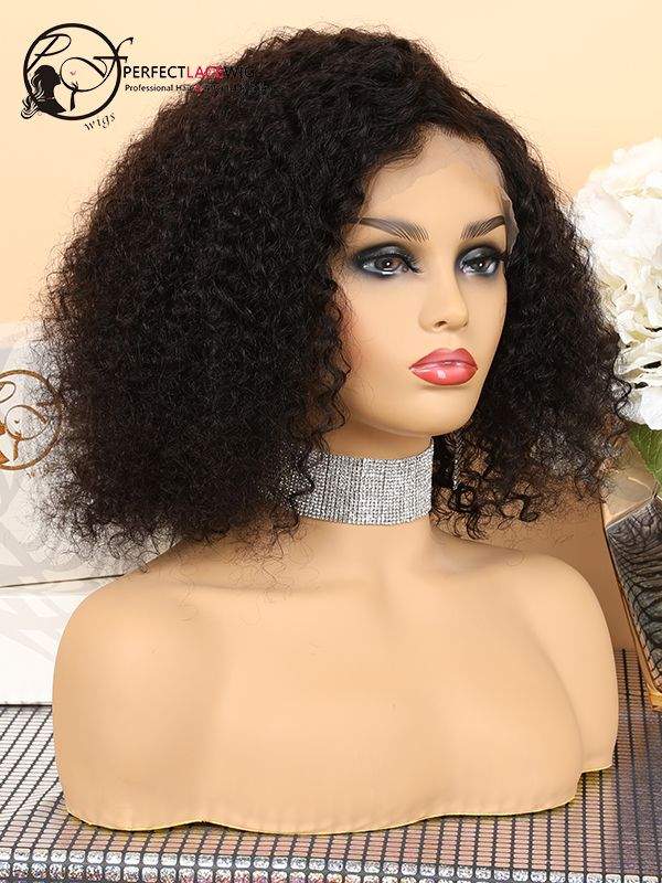 12 Inch Kinky Curly Lace Front Human Hair Wig Brazilian Virgin Hair Bob Amazon.com : N BLE STAR Short Kinky Curly Lace Front Wig 12  main image 2