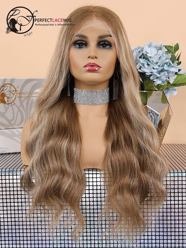 Pre Plucked Bleached Knots Color Mixture Brazilian Virgin Hair Body Wave  Lace Front Wig