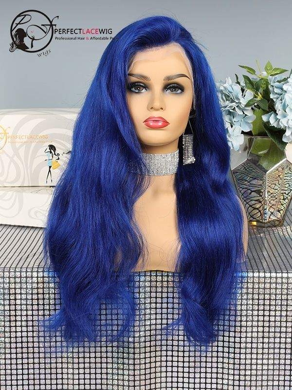 Blue Human Hair Wig 