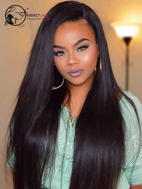 Pre plucked hairline Silk Straight Human Hair Wigs For Black Women Indian  Remy Hair Lace Front Wigs
