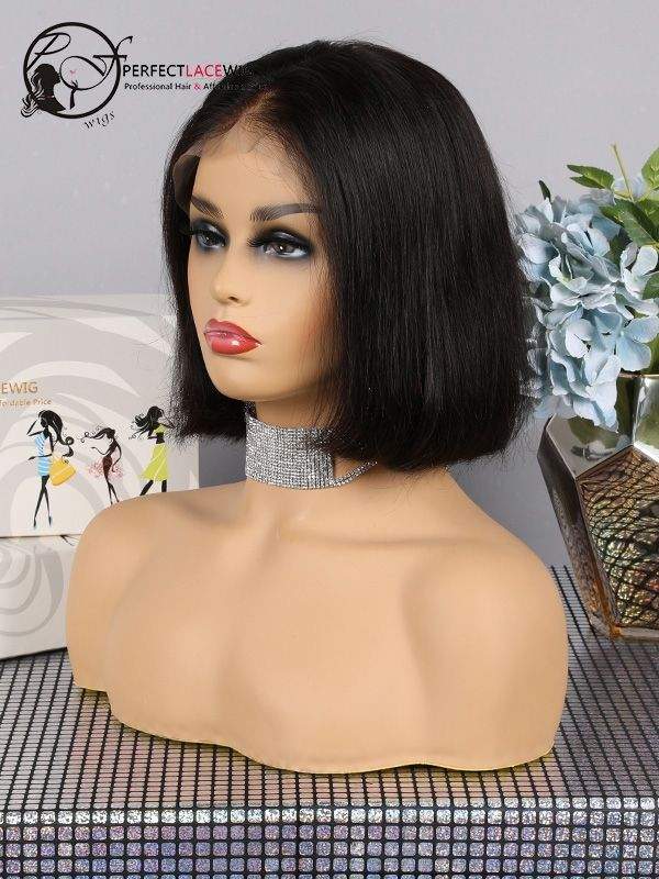 Pre Plucked Heavy Bleached Knots Human Hair Short Bob 360 Lace Frontal Wig 360LW06