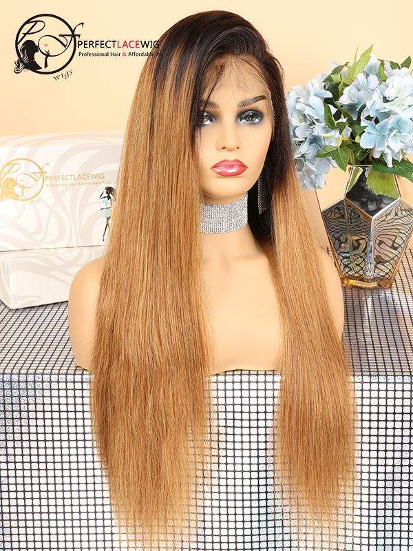 Silky Straight Ombre 1B 27 Color Indian Remy Hair 360 Lace Wig